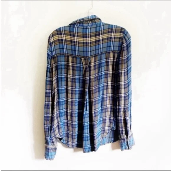 Free People Joplin shirt blue plaid button down flannel long sleeves - Picture 9 of 9